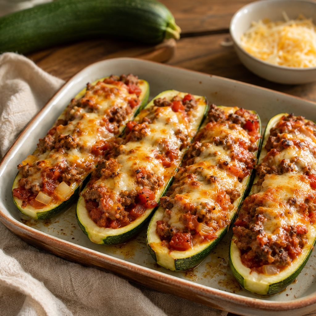 Cheesy Sausage Zucchini Boats