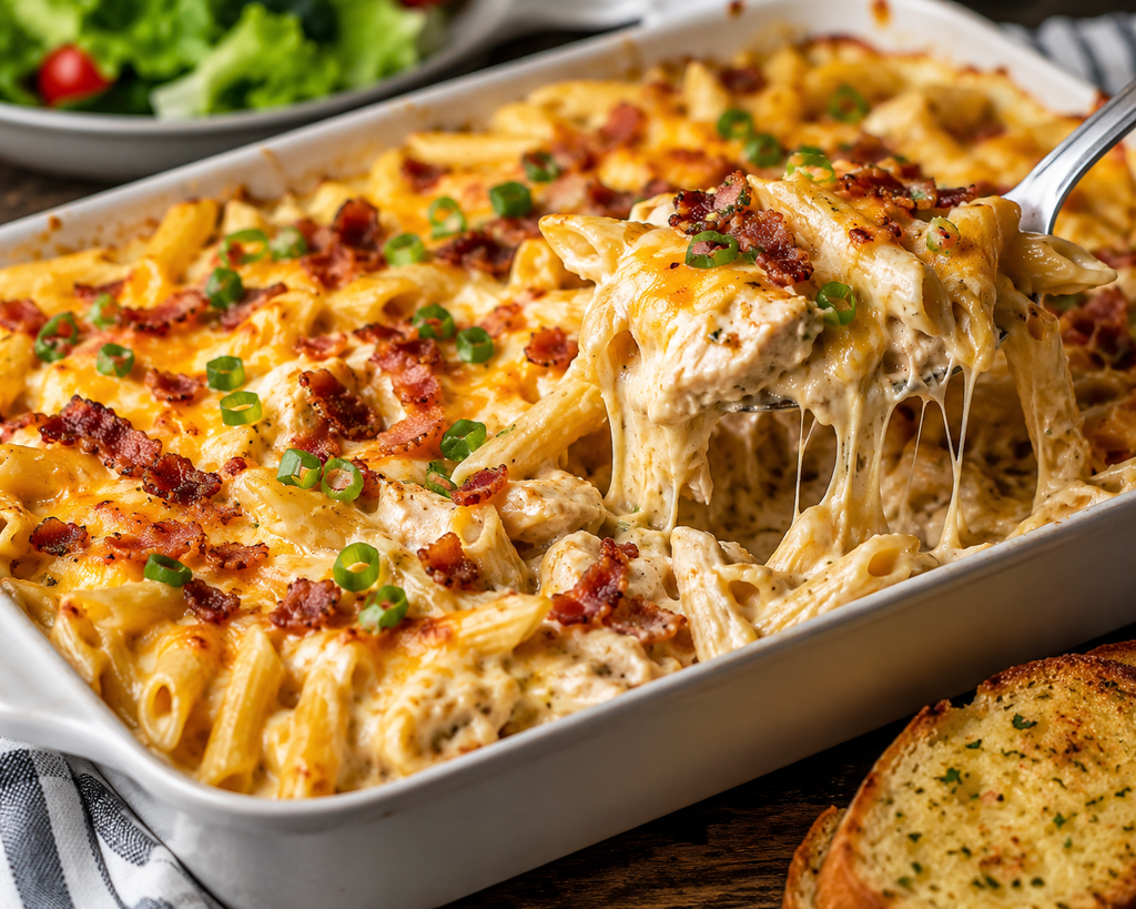 Creamy Chicken Bacon Ranch Pasta Bake